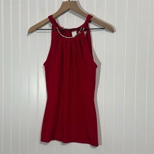 Cache Red Halter Top XS Rhinestone Neckline Glam Y2K Clubwear Party Blouse‎ VTG